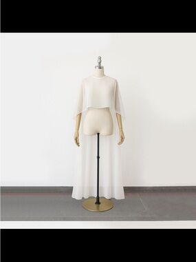 Sheer Ivory Cape Overlay Maxi Dress